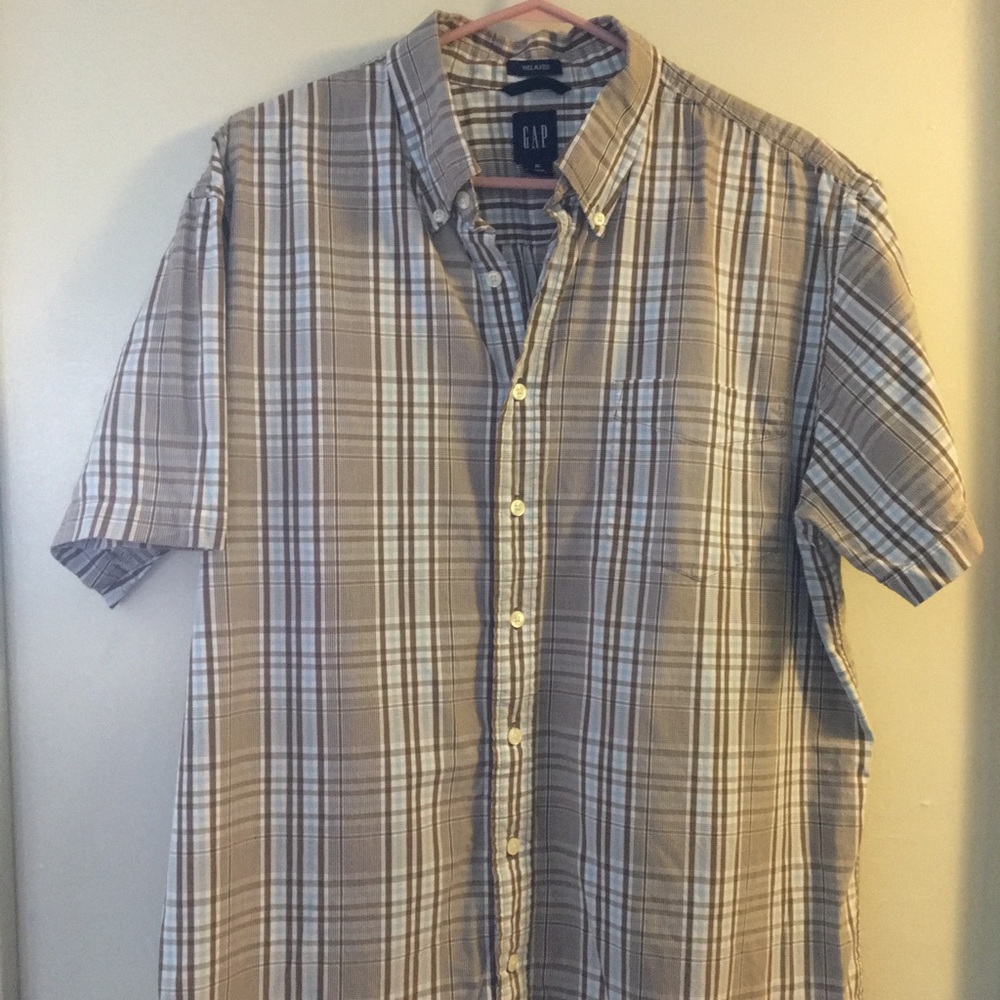 Gap Relaxed Fit short sleeved plaid shirt XL Men's